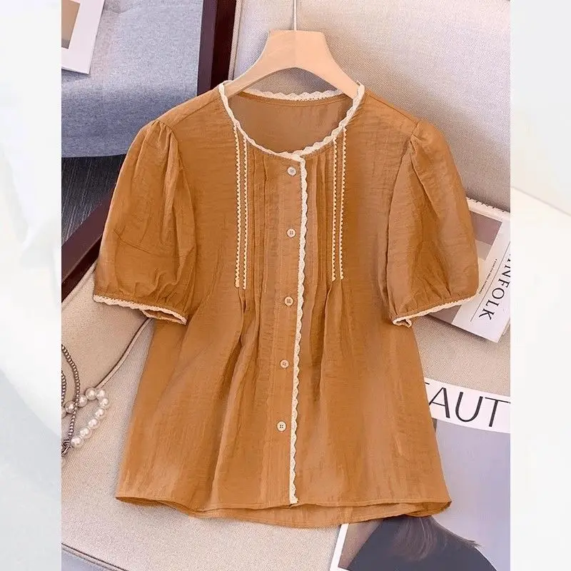 

Women's Short-sleeved Shirt, 2025 Summer New Small French Bubble Sleeve Top