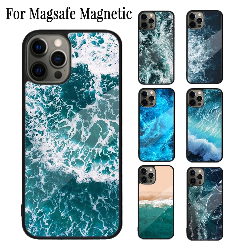 Blue Sea Ocean Waves Magnetic Phone Case Coque For iPhone 16 15 14 Plus 13 12 Mini 11 Pro Max Magsafe Wireless Charging Cover