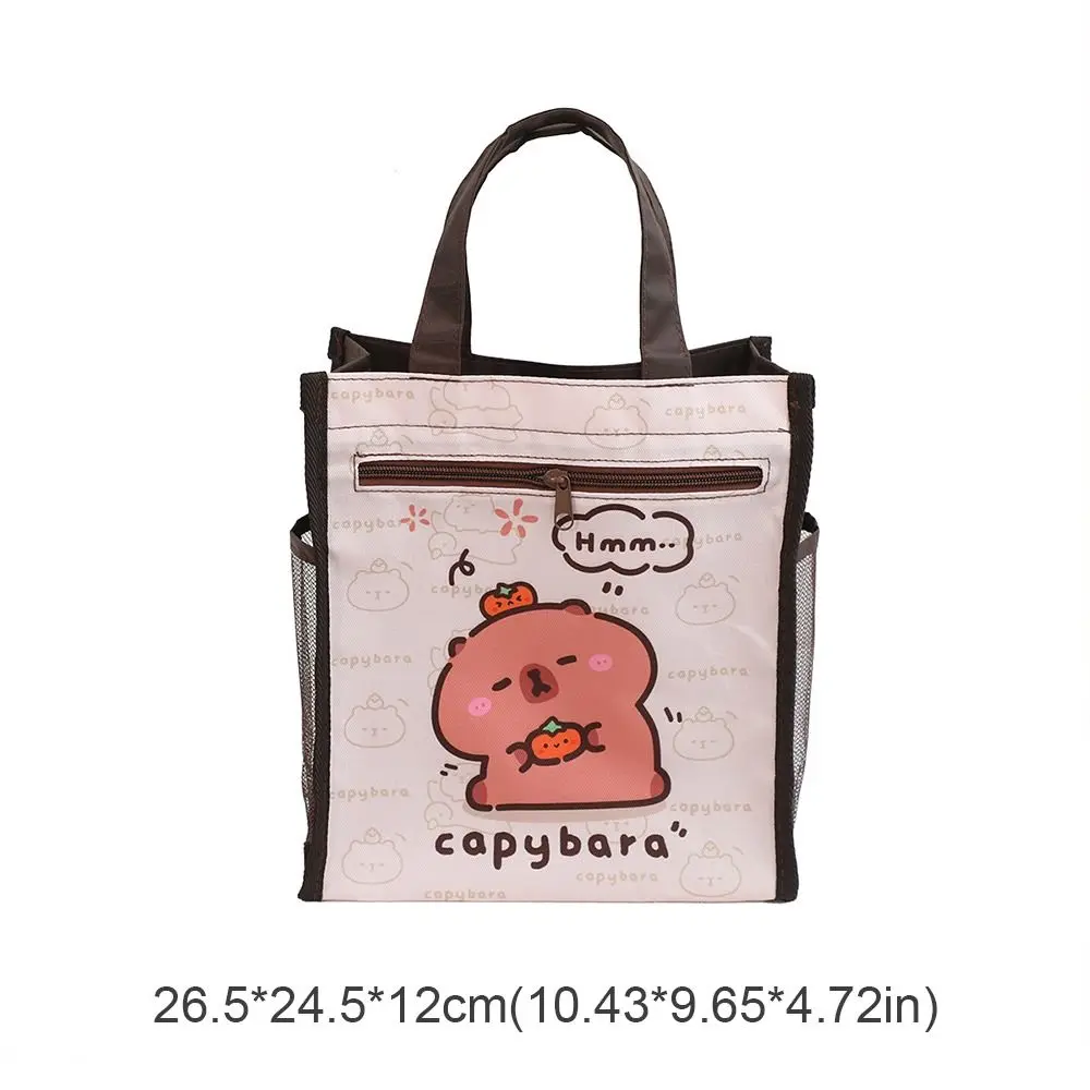 Bolso de capibara de gran capacidad con dibujos animados, bolsa portátil de doble capa con cremallera para estudiantes, bolsas de almacenamiento de arte impermeables A4