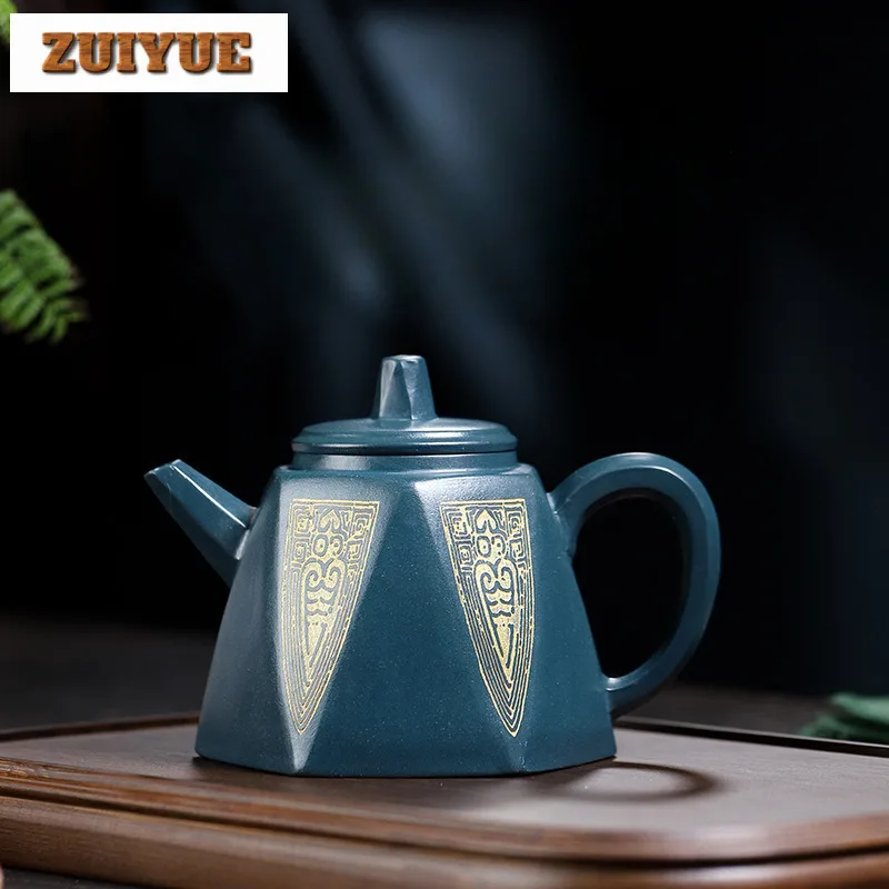 330ml Aesthetic Yixing Purple Clay Teapot Handmade Antique Golden Bell Pot Raw Ore Azure Mud Kettle Chinese Zisha Teaset For Tea