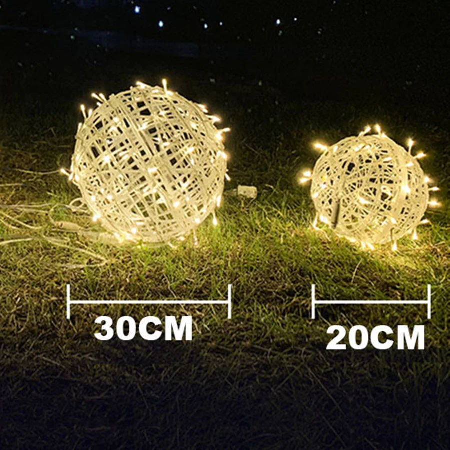 New 30/20CM LED Rattan Ball String Light 220V No Plug Christmas Garland Fairy Garden Lights for Tree Wedding Party Holiday Decor