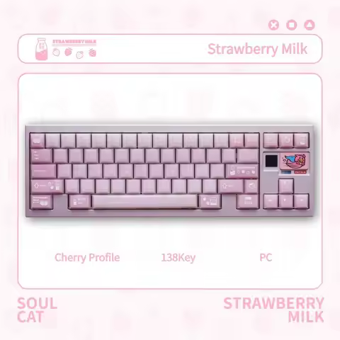 SOULCAT Strawberry Milk Keycap PC 138Key Custom Cute Keyboard Cap Cherry Profile KeyCap for Mechanical Keyboard Accessories Gift