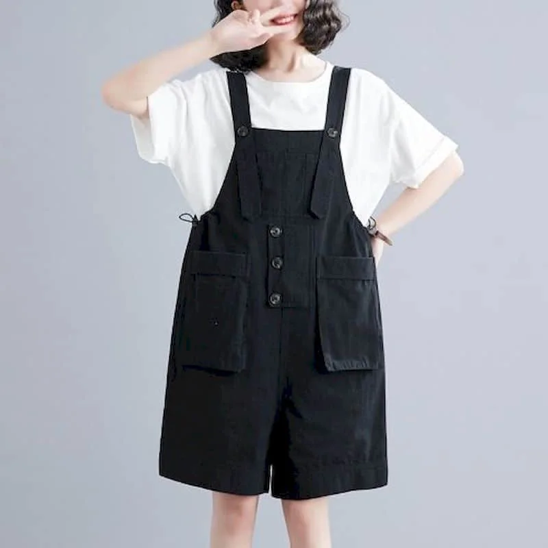 

Oversized Jumpsuits Summer Solid Pants Women Korean Style Sleeveless One Piece Outfits Women Clothing Wide Leg Shorts Bodysuits