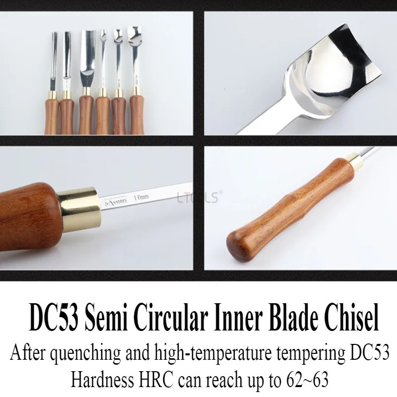 DC53 Carpenter Semi Circular Inner Blade Chisel Hand Tool Sets Suitable For Cork 9-25mm Wooden Handle Round Shovel Chisel Tools