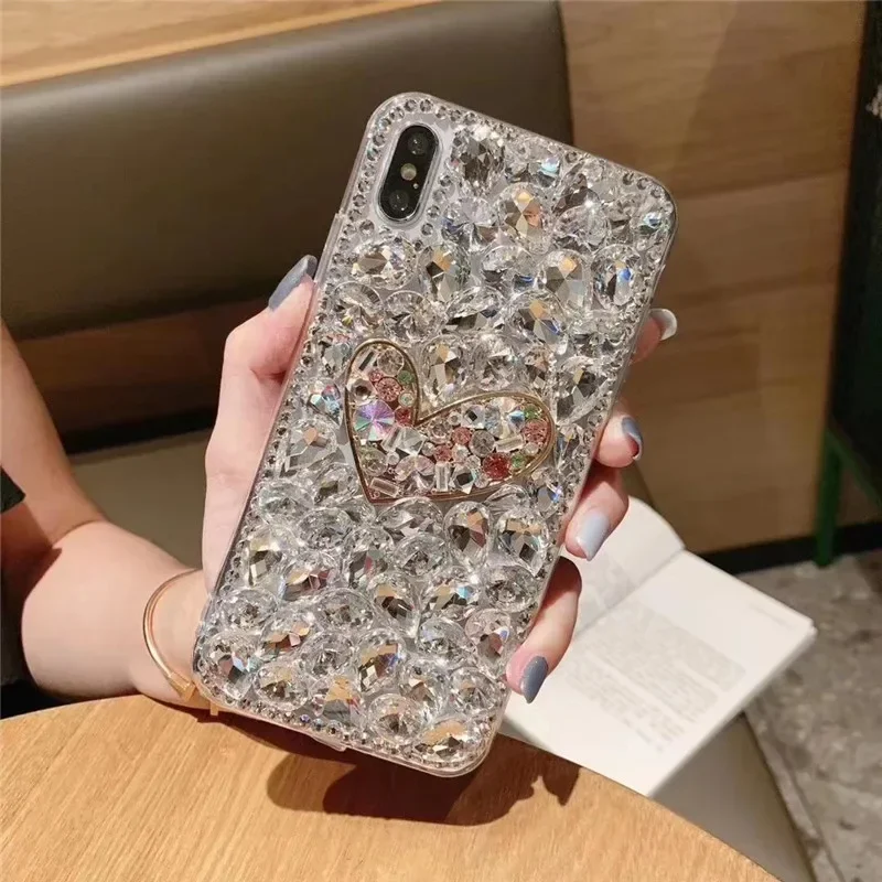 Loveheart Rhinestone Phone Case For Motorola Moto Edge 30 Fusion G 5G Stylus 5G 2023 E13 E22 E32 4G Edge S30 Pro Telefon Coque