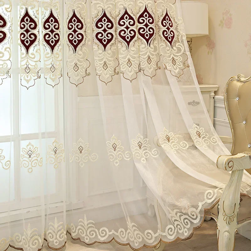 Modern Curtains Embroidered Semi-shading White Yarn Simple and Atmospheric Customization Curtains for Living Dining Room Bedroom