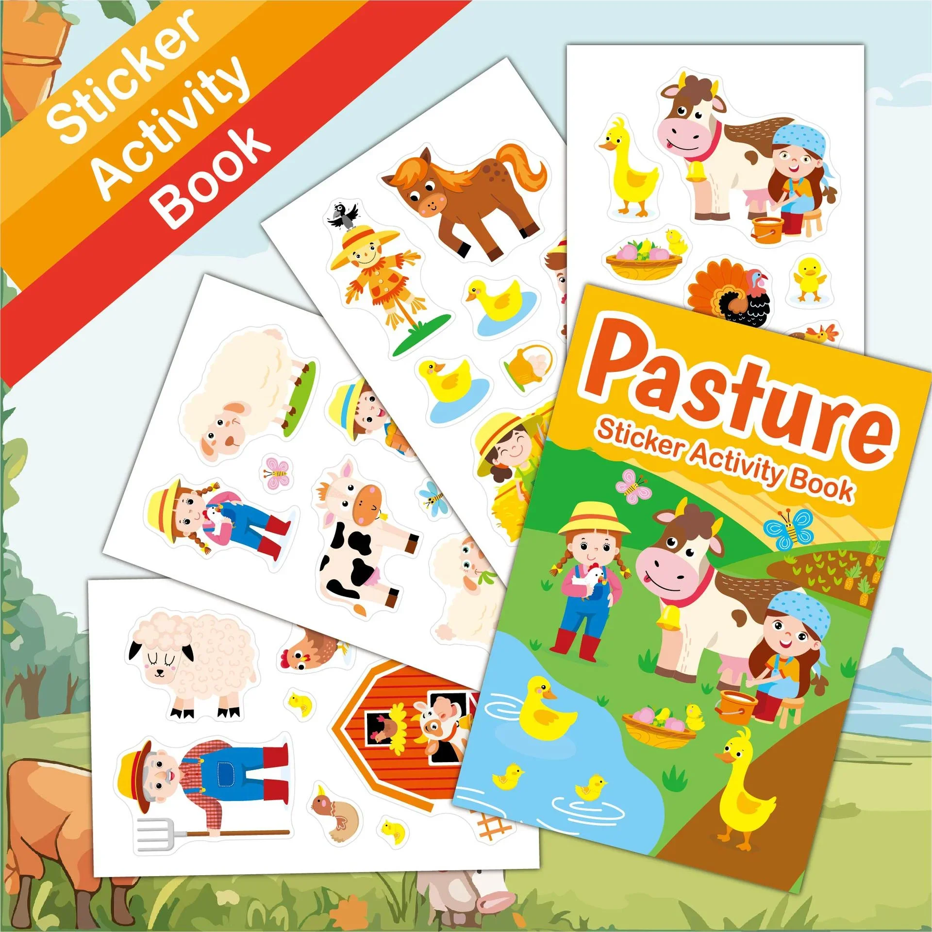 

Children's Education Toy Sticker Book Set Creative Cartoon Sticker Animal/food/princess/farm/ocean Theme 8 Sets of Sticker Books