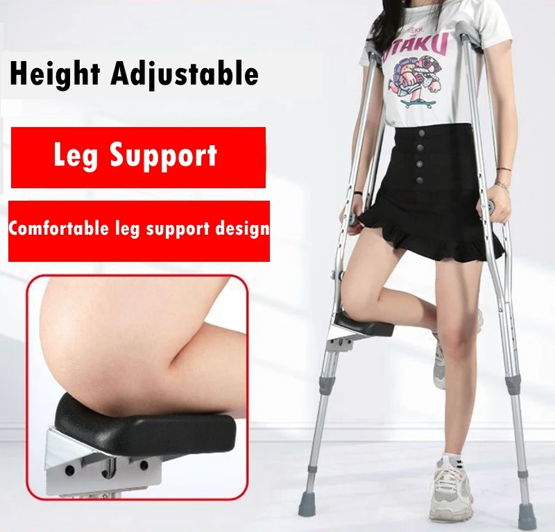 Adjustable Underarm Cane Crutches with Leg Support Non Slip Portable Crutch for Disabled Elderly Fracture Assist Walking Stick