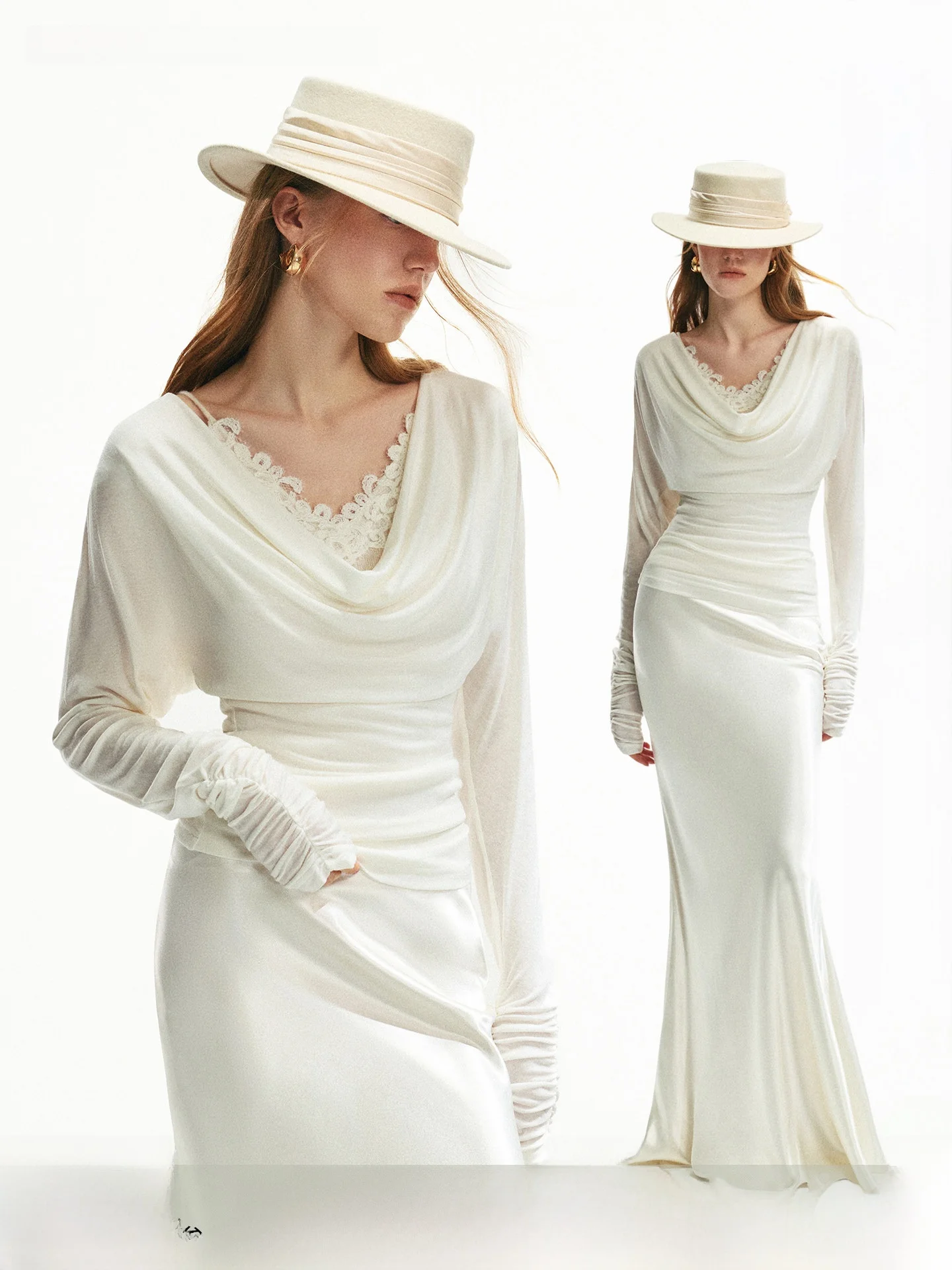 

While Away Women's Knitted Long Sleeve Top Soft Comfortable Neck Hanging Waist Cinching Slimming Fashion Simple T-Shirt