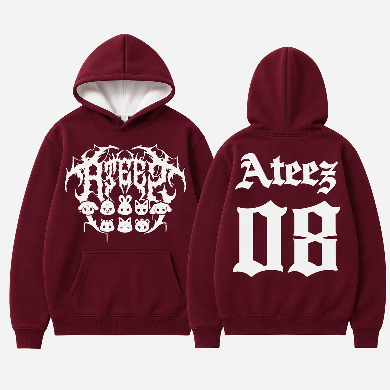 Männer Frauen Kinder ATEEZ Polyester Hoodie Doppelseitiger Druck Kpop Fan Merch Kapuzenpullover Niedliches Cartoon-Maskottchen Gothic Grafik – Detail 9