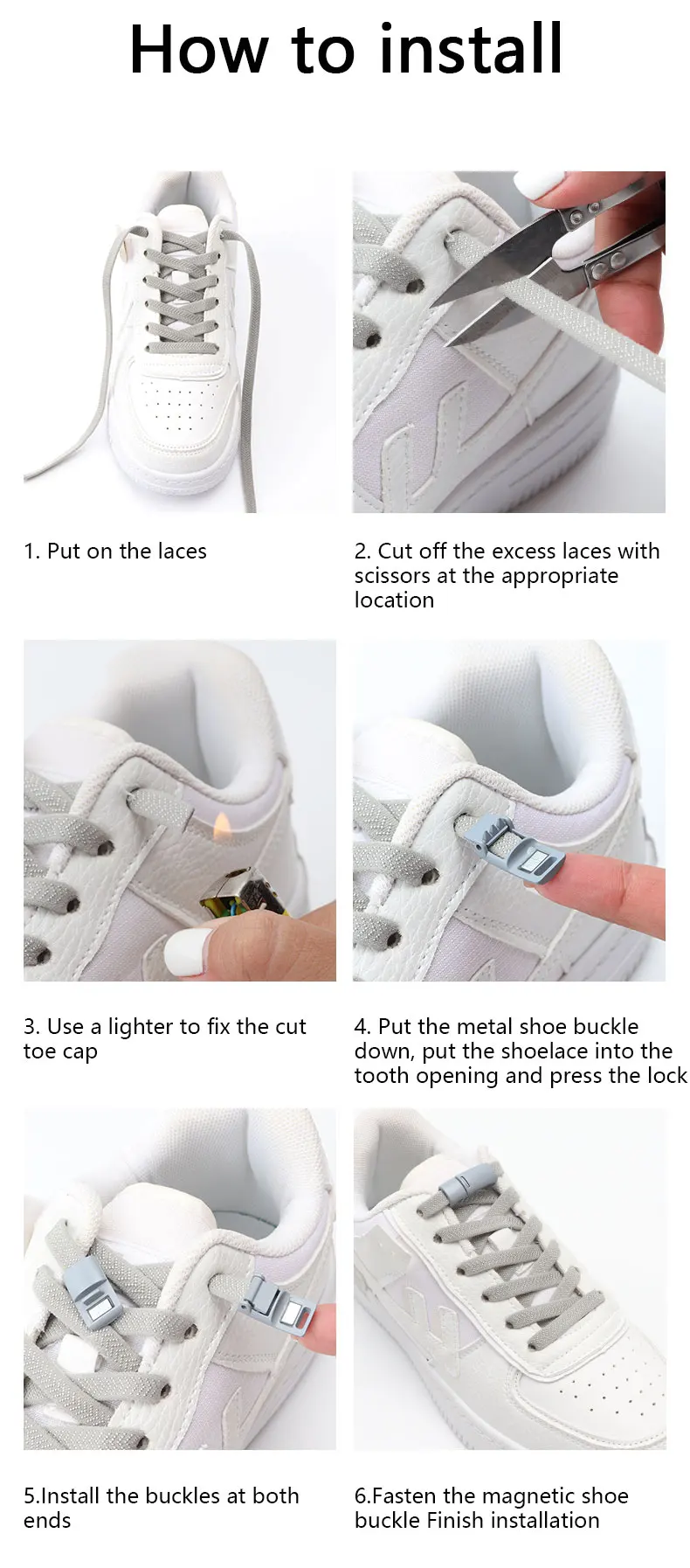 Schnürsenkel ohne Krawatte, magnetische Schnürsenkel, Clip ohne Krawatten, Schnürsenkel, flache elastische Schnürsenkel für Turnschuhe, Gummischnürsenkel, Stretch-Schnürsenkel – Detail 7
