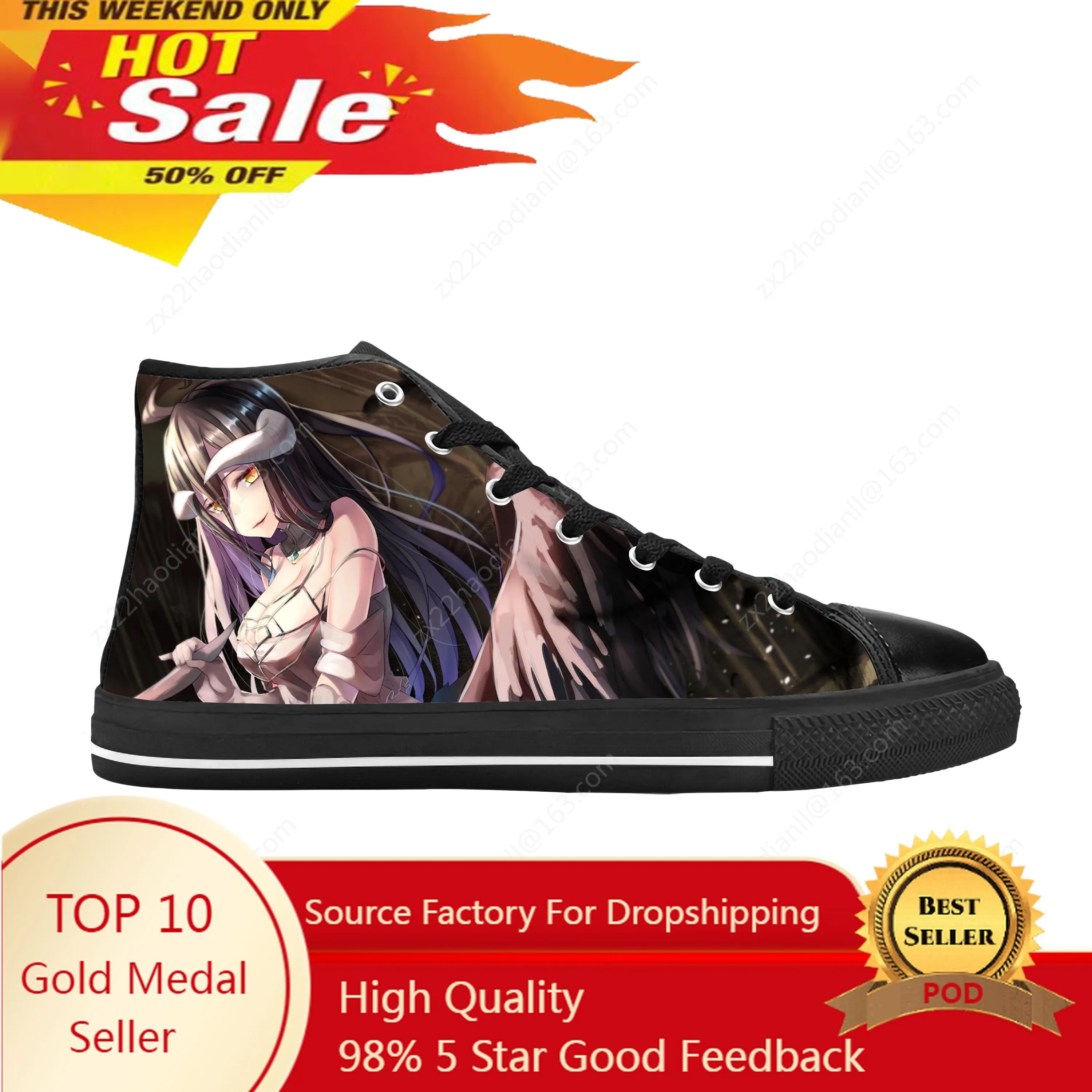 

Japanese Anime Manga Cartoon Albedo Overlord Cute Casual Cloth Shoes High Top Comfortable Breathable 3D Print Men Women Sneakers