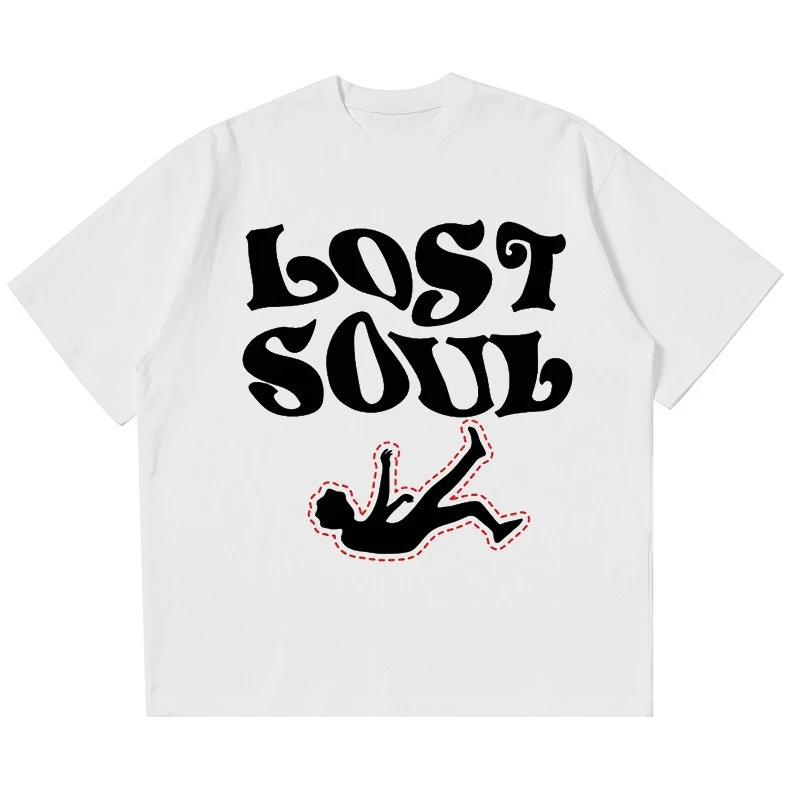 Lost Soul T-Shirt Men Women Cotton Retro Hippie Slogan Print Oversized Casual Streetwear Aesthetic Short Sleeve Trend Tee Tops