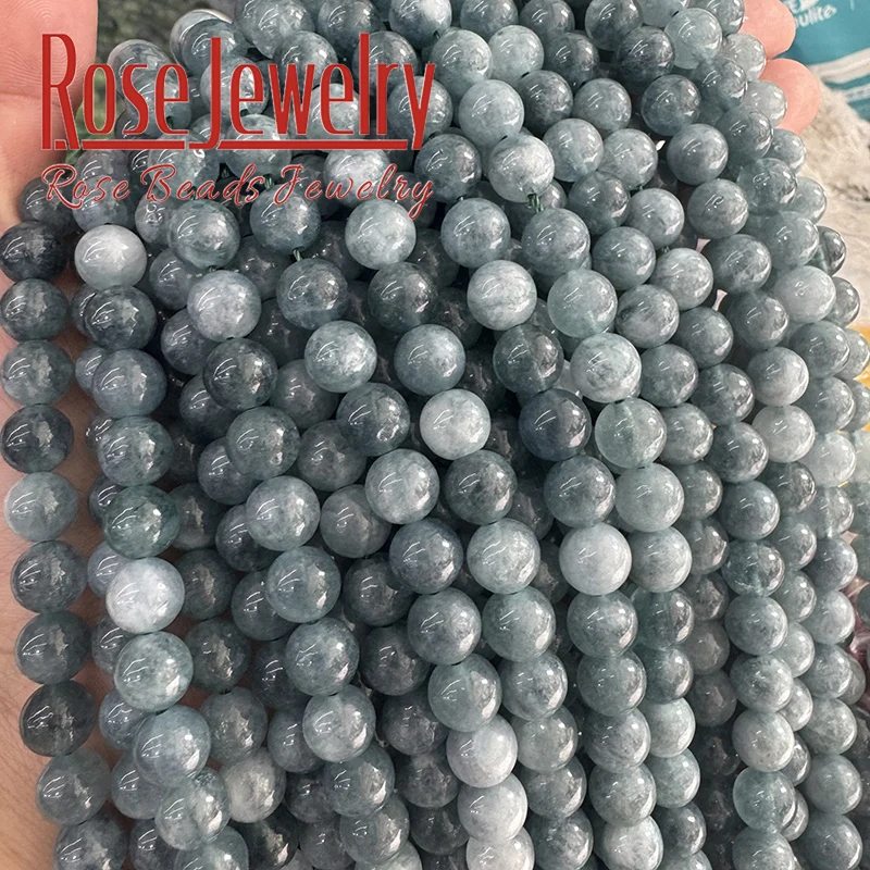 Natural Gray Blue Emerald Jades Beads For Jewelry Making Round Loose Beads DIY Bracelets Necklaces Accessories 6 8 10mm 15