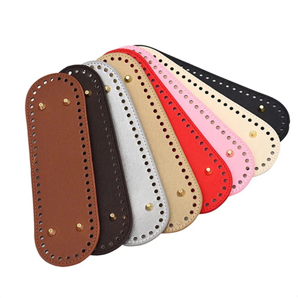 1pcs Simple Oval Long Bottom For Knitted Bag Solid Color PU Leather Bag Accessories Handmade Bottom DIY Crochet Rivet Bag Bottom