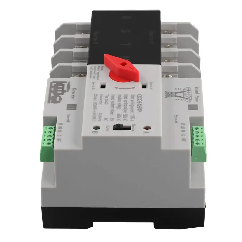 4P 125A AC220V Dual Power Automatic Transfer Switch Electrical Selector Switches Single Phase Din Rail Switch