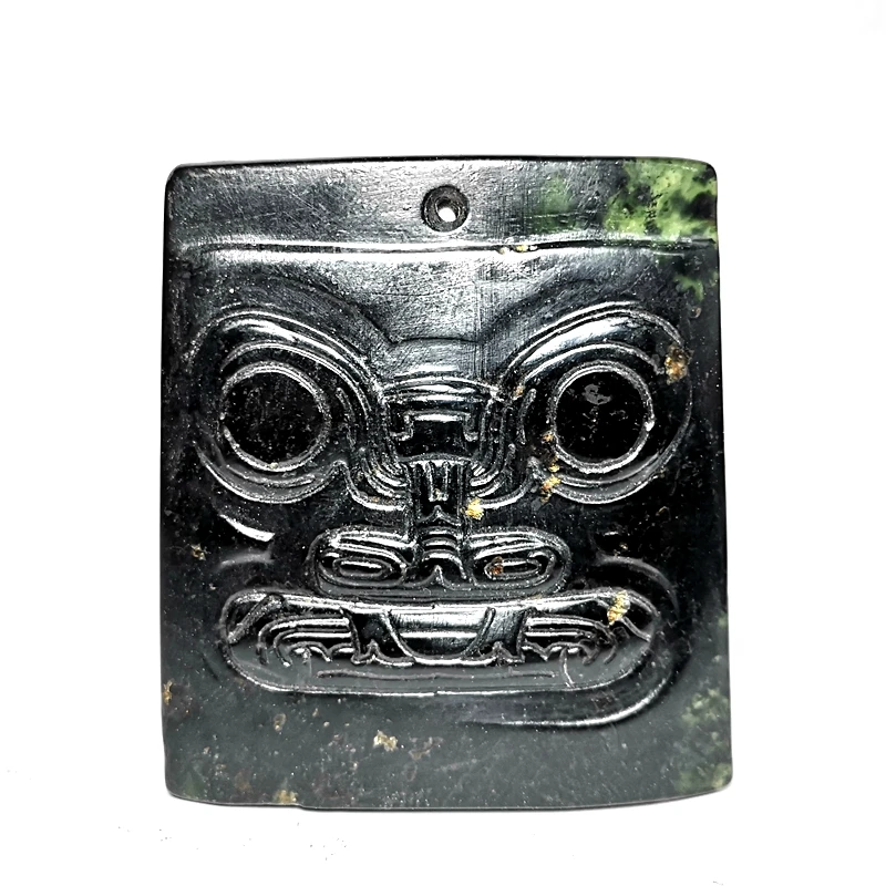 YIZHU CULTUER ART Size 8.3 × 7.5 cm Collection Chinese Hongshan Culture Black Magnet Jade carving Beast Face Pendant