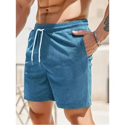 Summer Running New Solid color lace-up sweatpants corduroy simple quarter shorts men's shorts casual pants Fitness Men's Shorts