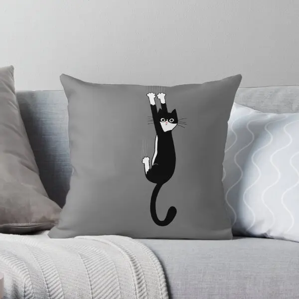 

Black And White Cat Hanging On Funny T Printing Throw Pillow Cover Fashion Fashion Square Car Pillows not include One Side