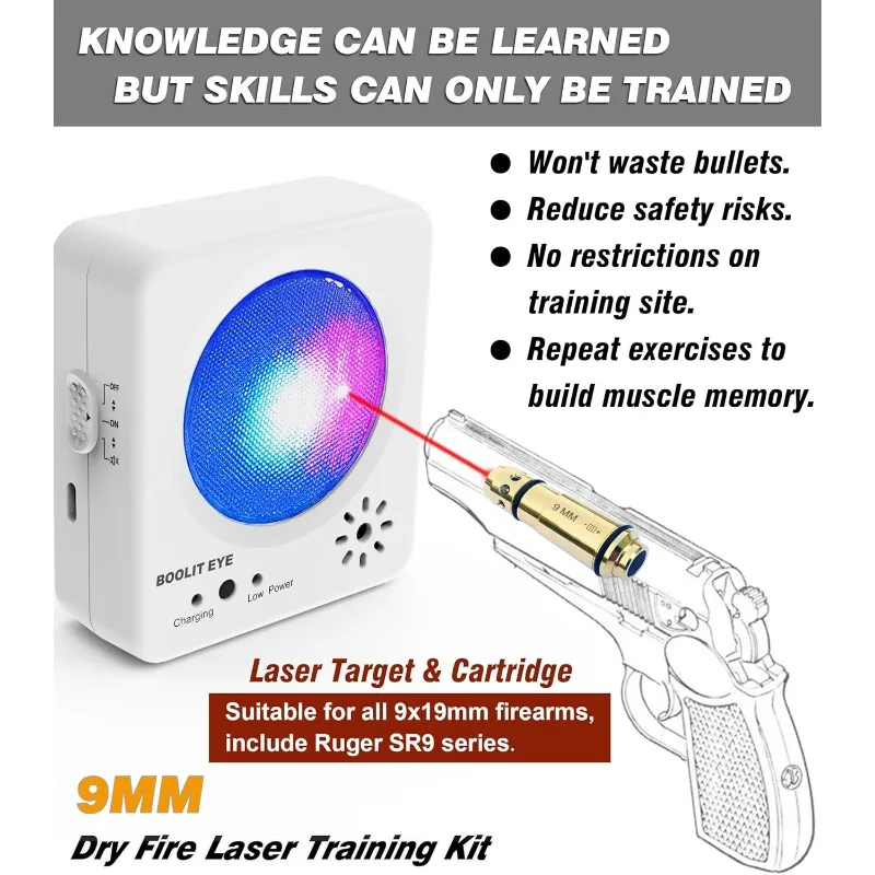 Dry Fire Training System,Laser Cartridge and Personal Electronic Target kit Safely Practice Steel Plate Sound and Flash Feedback