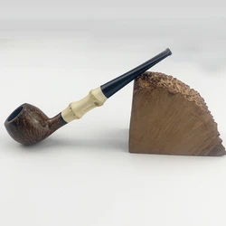 MUXIANG Handmade Briarwood Tobacco Pipe Straight Handle Billiards Pipe Solid Wood Bowl Bamboo wood Pipe Handle Length 170mm