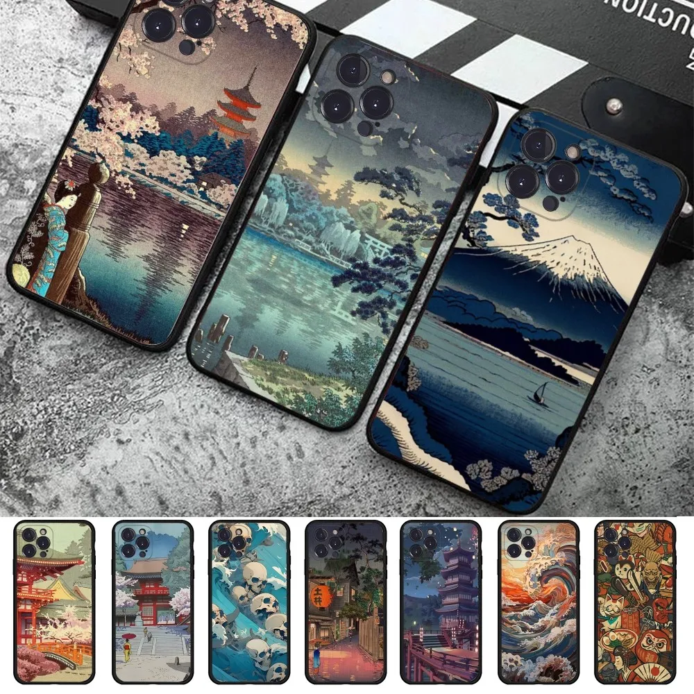 Etui na telefon w stylu japońskim do iPhone'a 15 14 13 12 Mini 11 Pro XS Max X XR SE 6 7 8 Plus Miękka silikonowa osłona