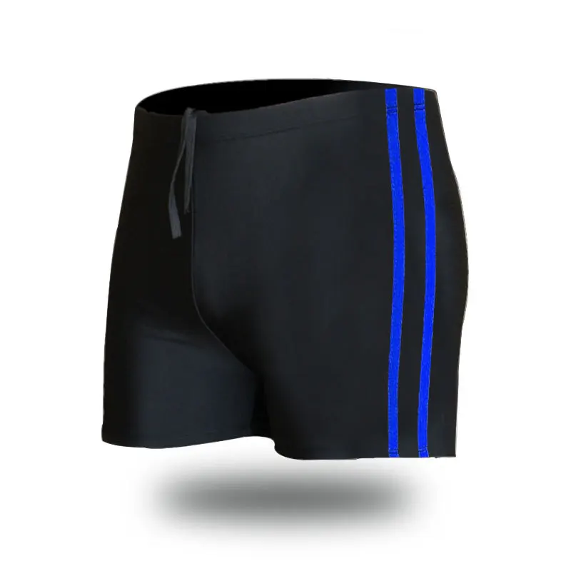 Men's swim trunks with added fat, enlarged size, simple color blocking stripes, hot spring flat angle swimming shorts