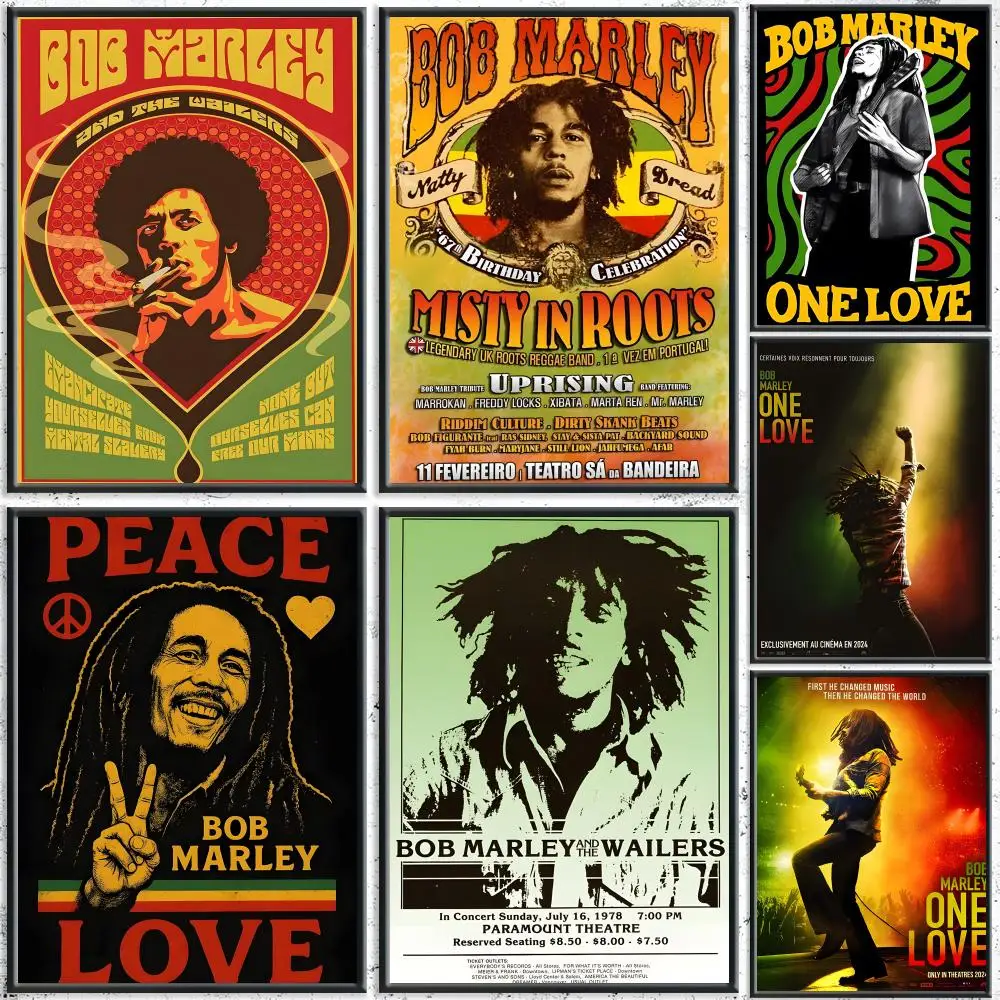 Reggae cantor b-bob m-marley pintura caligrafia hd lona cartaz sem vincos à prova dwaterproof água todo o espaço decoração da parede