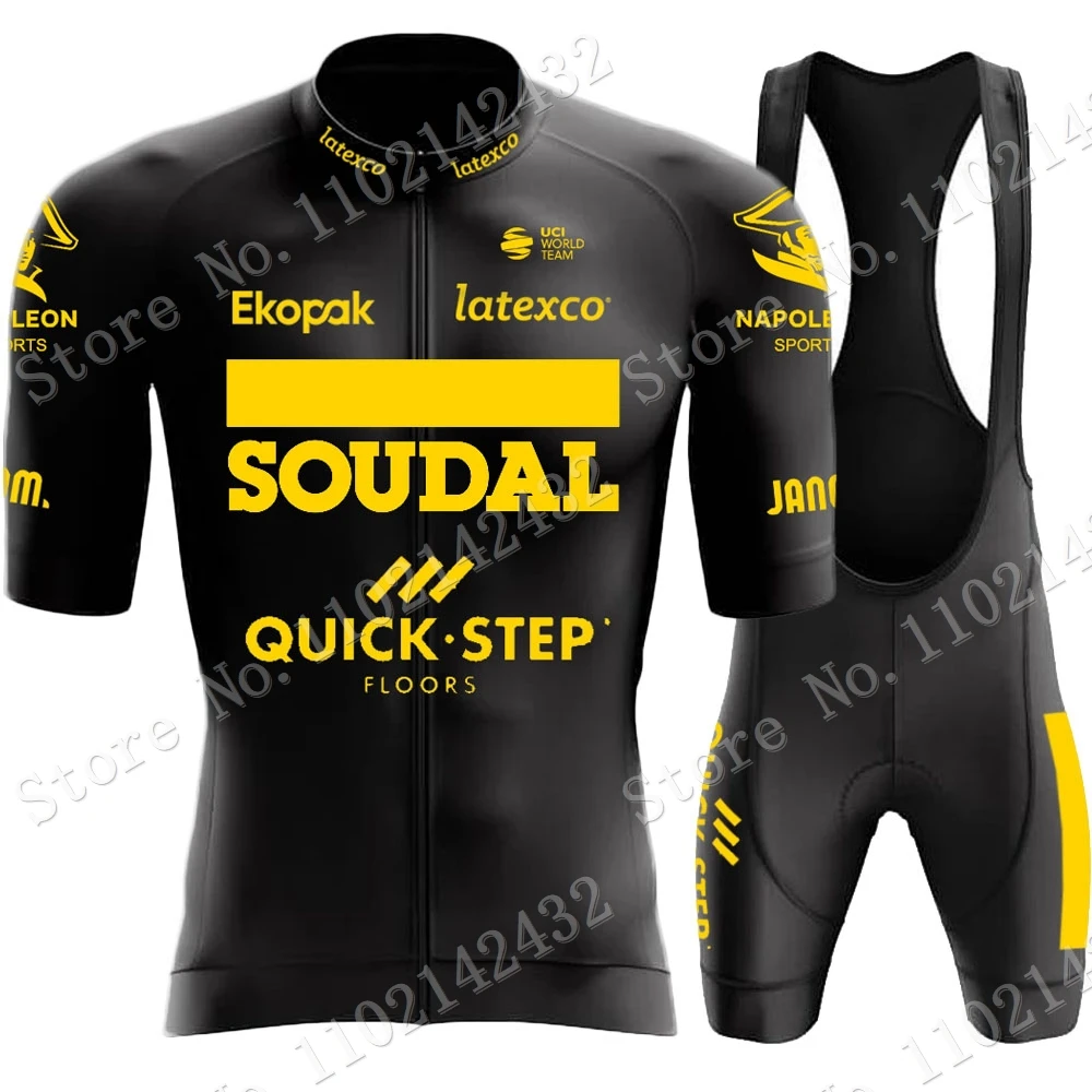 Maillot Soudal Quick Team 2023 Golden Cycling Jersey Set Black White Clothing Road Bike Shirts Suit Bicycle Bib Shorts MTB Wear