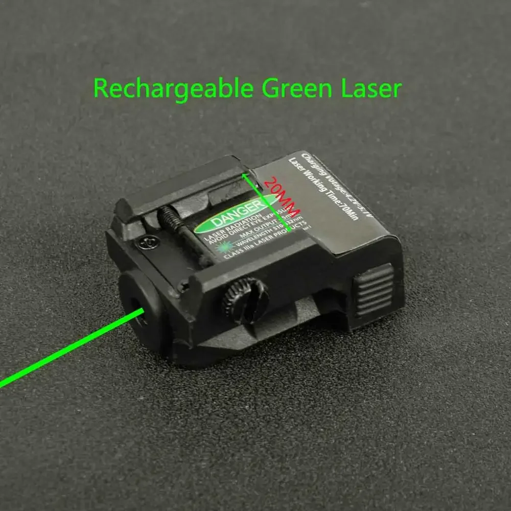 

Tactical Military Rechargeable Pistol Mini Green Laser Sight for Glock Colt 1911 Airgun Rifle Handgun Fit 20mm Rai Mount