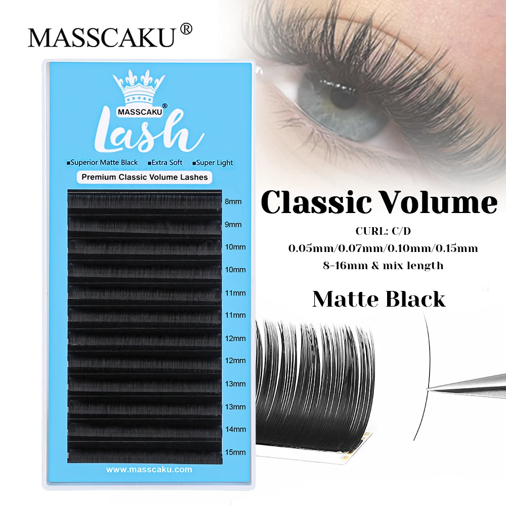 

MASSCAKU High Quality 0.05/0.07/0.10/0.15mm Thickness Classic Regular Eyelash Individual Long-lasting Faux Mink Volume Eyelashes