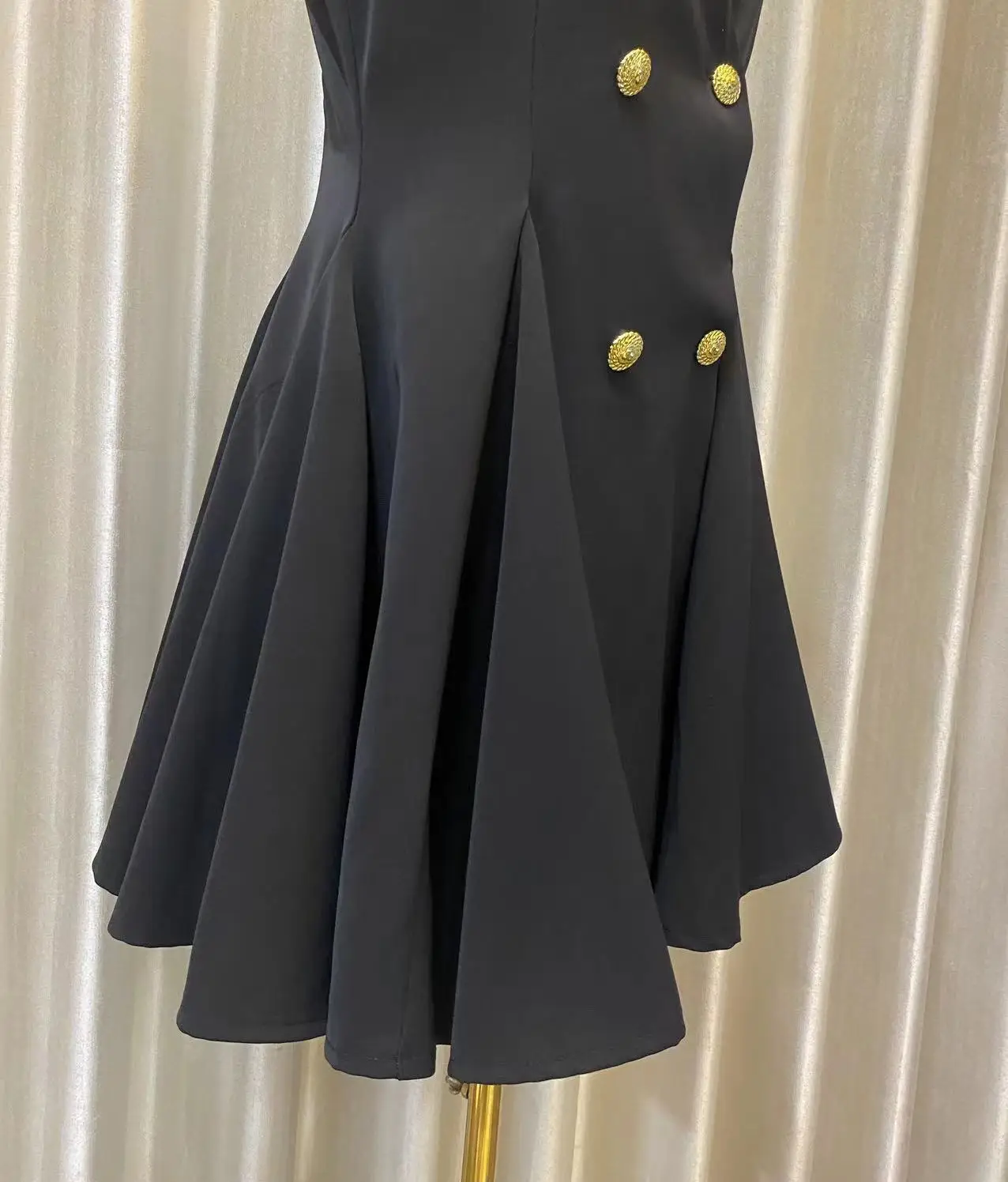 Summer Autumn Notched Vest Suit Coat Blazer Dress Women Back Zipper Double Breasted Golden Button A Line Short Dresses Work Wear