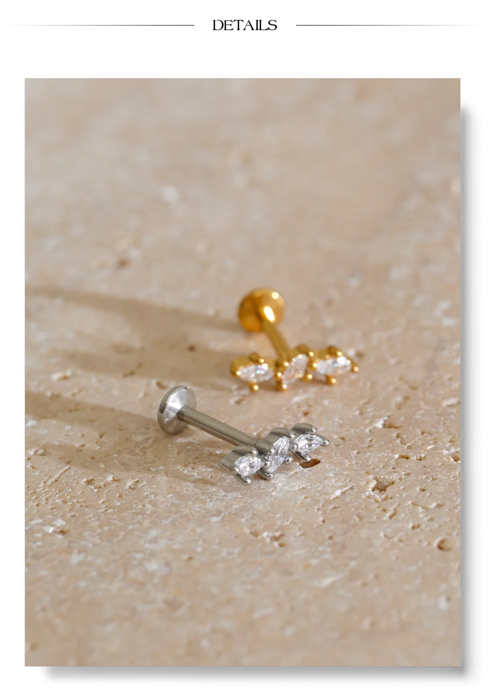 Yhpup 1 Stück 316 Edelstahl Zirkonia Flache Ohrringe 18K PVD-Beschichtung Zarter Trendiger Kleiner Piercing-Schmuck Großhandel – Detail 9