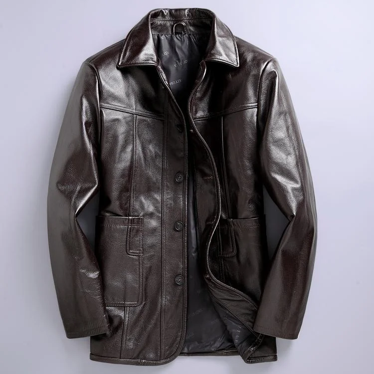 

leather Free shipping.Dad's winter jacket.Plus size men Business casual leather suit.2023 quality real cowhide coat.Gift