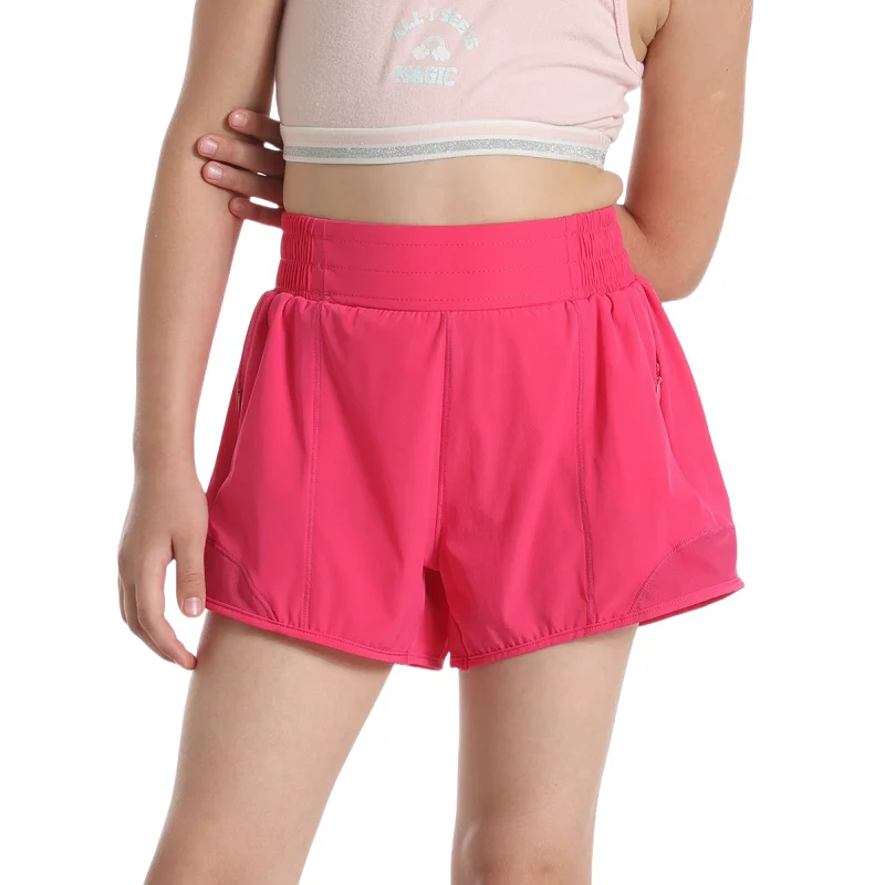 Girls Mesh Athletic Shorts Lightweight Running Sports Shorts With Zip Pocket Teen Kids Soccer Gym Bike Basket Short Child Clothe