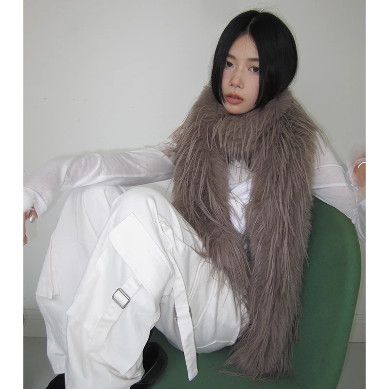 

Designer Brand 목도리 2023 New High Quality Winter Long Hair Scarf for Women 넥워머 Warm Stylish Bib Solid Color Shawls Hot Sale Шарф