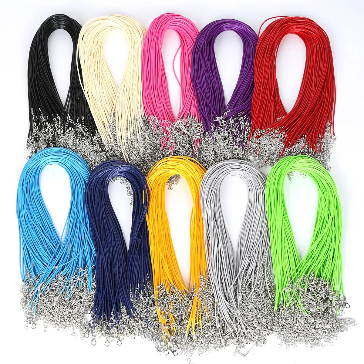 10Pcs/Lot 1.5MM 2MM Cotton Waxed Cord Leather Rope String Chain Necklace DIY Jewelry For Making Findings In Bulk