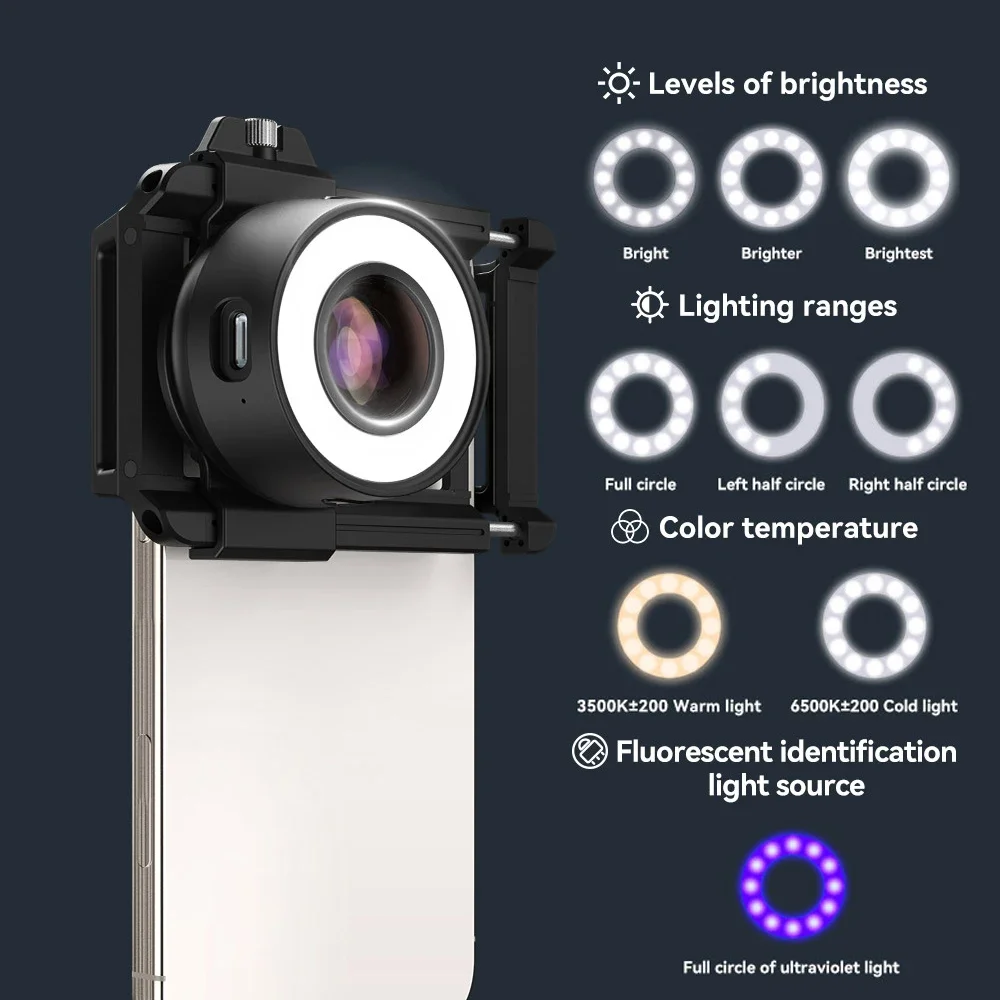 

APEXEL 120X Phone Microscope Magnifier Portable Mini Jewelry Magnifying Lens Jewelry Appraisal Tools with 19 Light Modes 36 LEDs