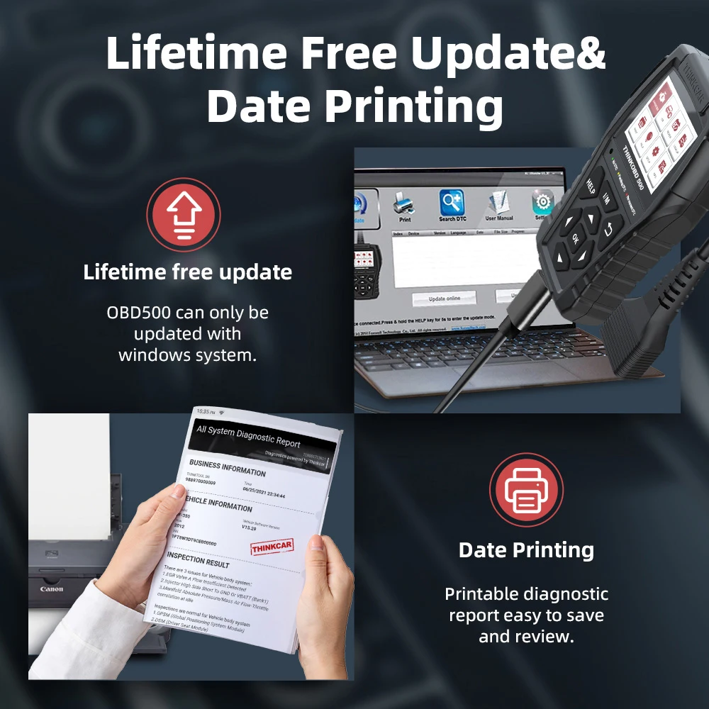 THINKCAR THINKOBD 500 Car Diagnostic Tools, Auto Obd2 Scanner, Automotive Obd 2 Version, Atualização gratuita vitalícia
