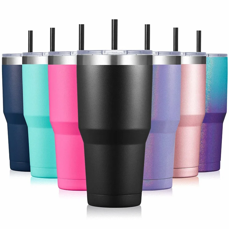 

30OZ/900ML Car Thermos Cup With Straw,Handle,Vacuum Flasks,Double 304 Stainless Steel Drinkware,Portable Water Bottle,Beer Mug