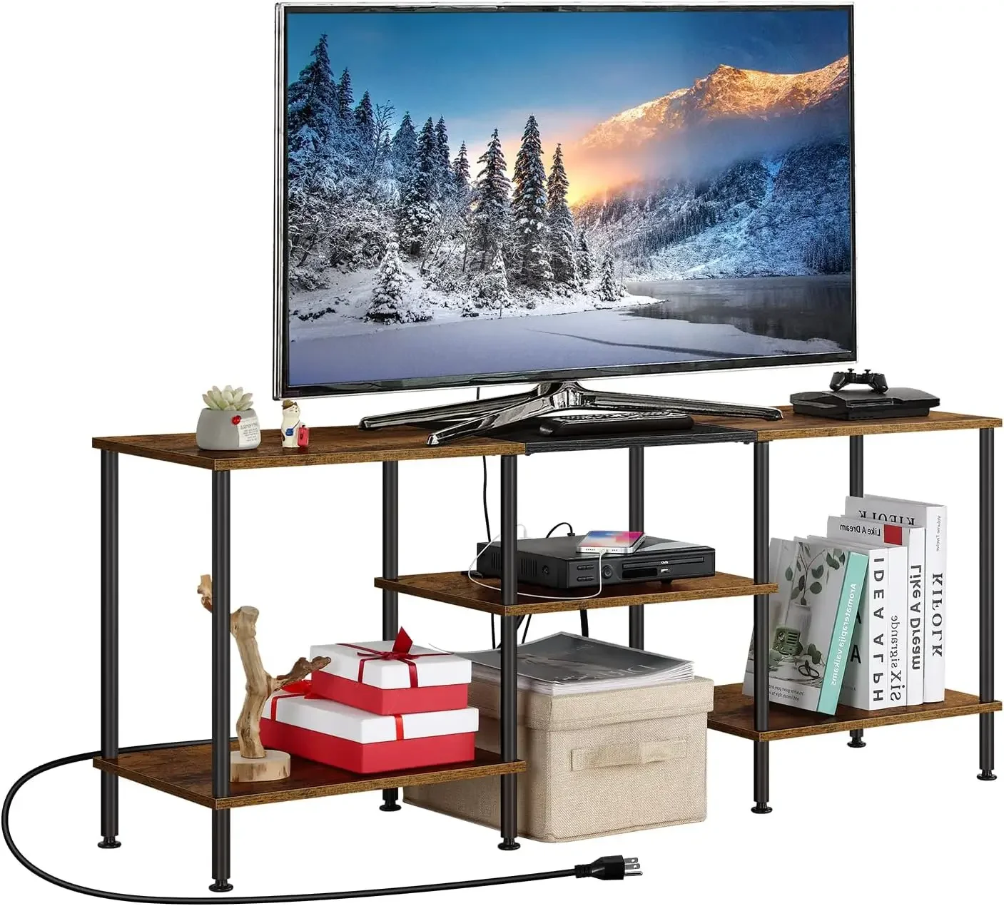 

OYEAL Small TV Stand for Living Room up to 50 inch Farmhouse TV Media Entertainment Center with Power Outlets & Storage Shelf 4