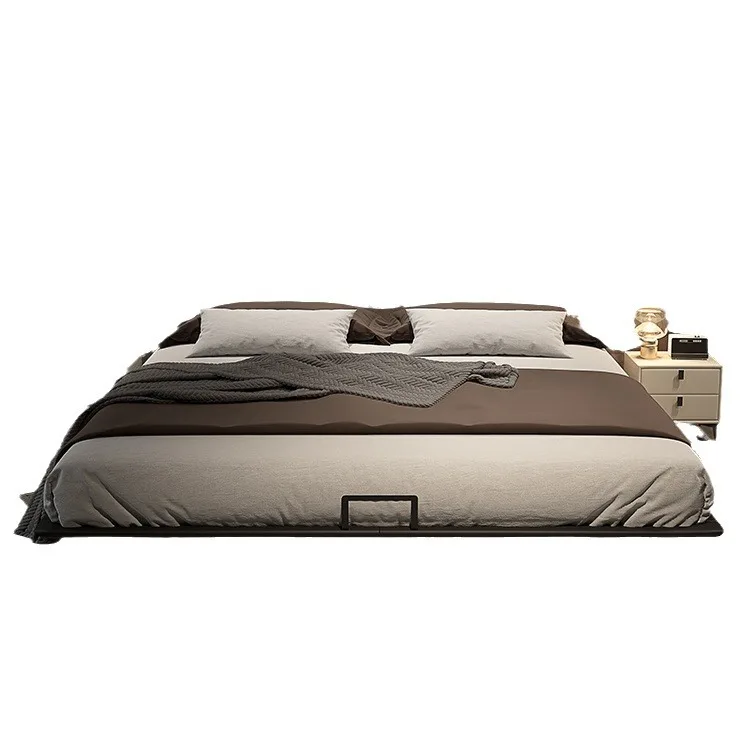 Ash wood bedless suspended bed master bedroom modern light luxury with sensor lamp solid wood double bed