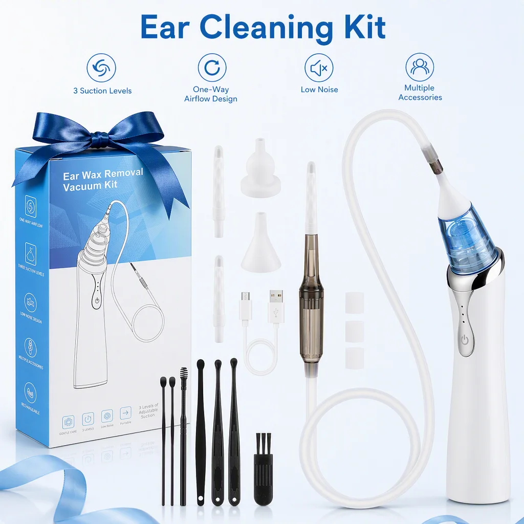 Baby Ear Cleaning Tools with 3 Suction Levels, 2 in 1 Electric Ear Cleaner for Newborn Toddler, Quiet Rechargeable