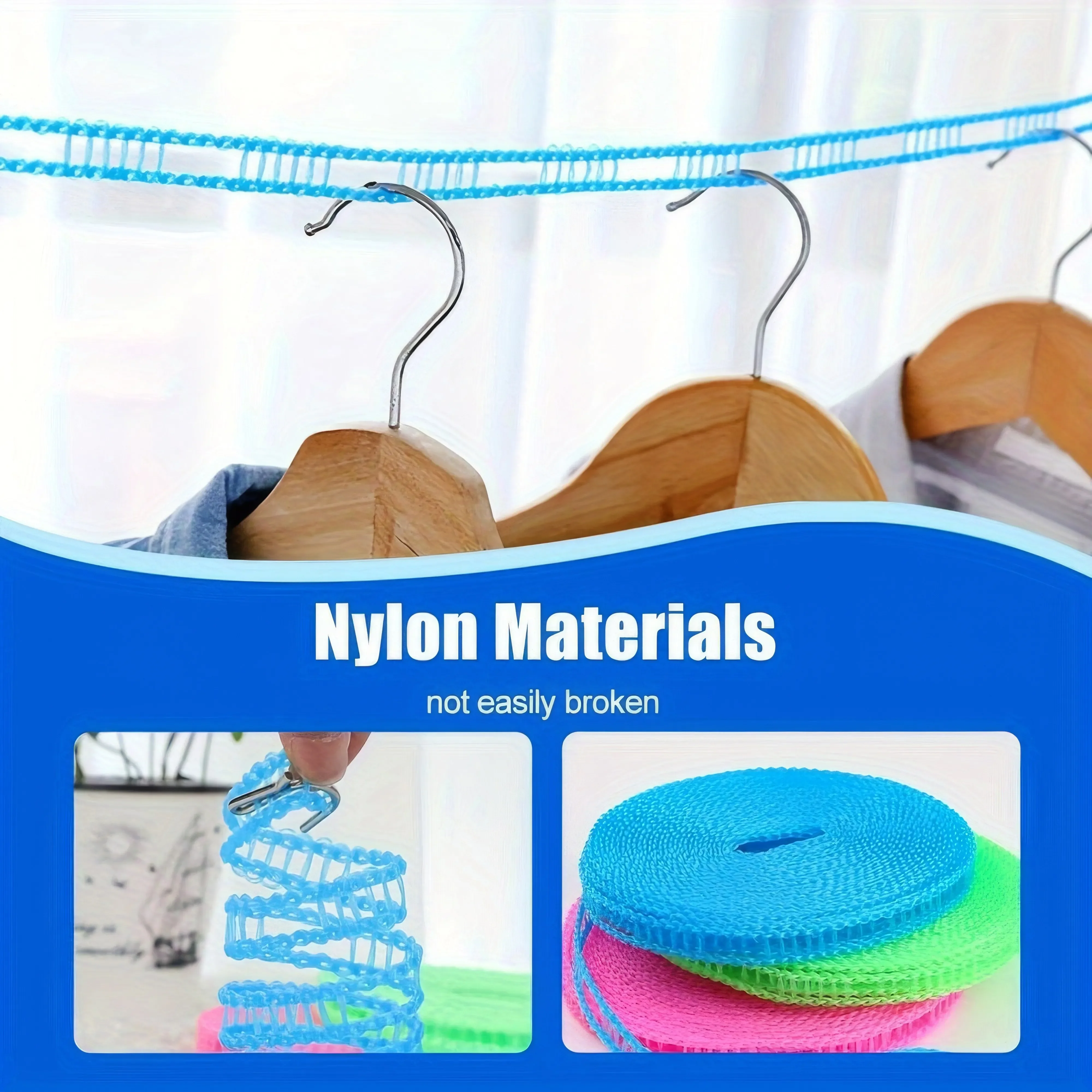 1 Portable Clothesline Blue, Windproof Portable Laundry Clothesline, Suitable for Home, Camping, Travel, Hanging Clothes Storage