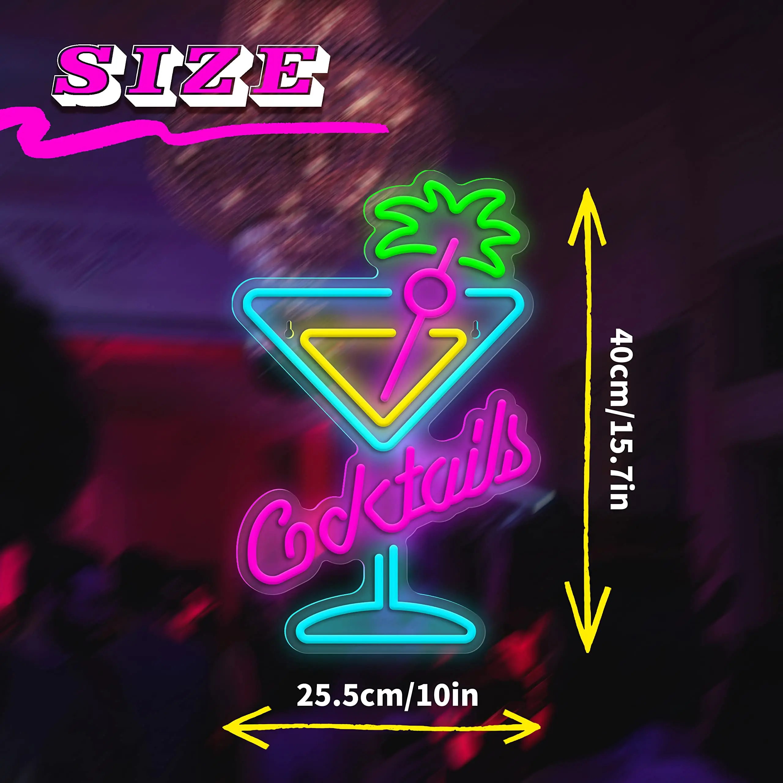 Cocktails LED Sign for Bar Party, Decoração estética, Sinais de néon, Loja Deco, Casamento, Aniversário, Clube, Venda de negócios, Publicidade