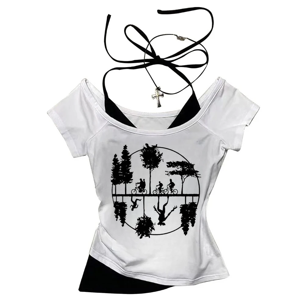 Hawkins Demogorgon White Short Sleeve  Vintage Basic Tees Ladies Clothes Grunge Graphic Top Casual T Shirt Women