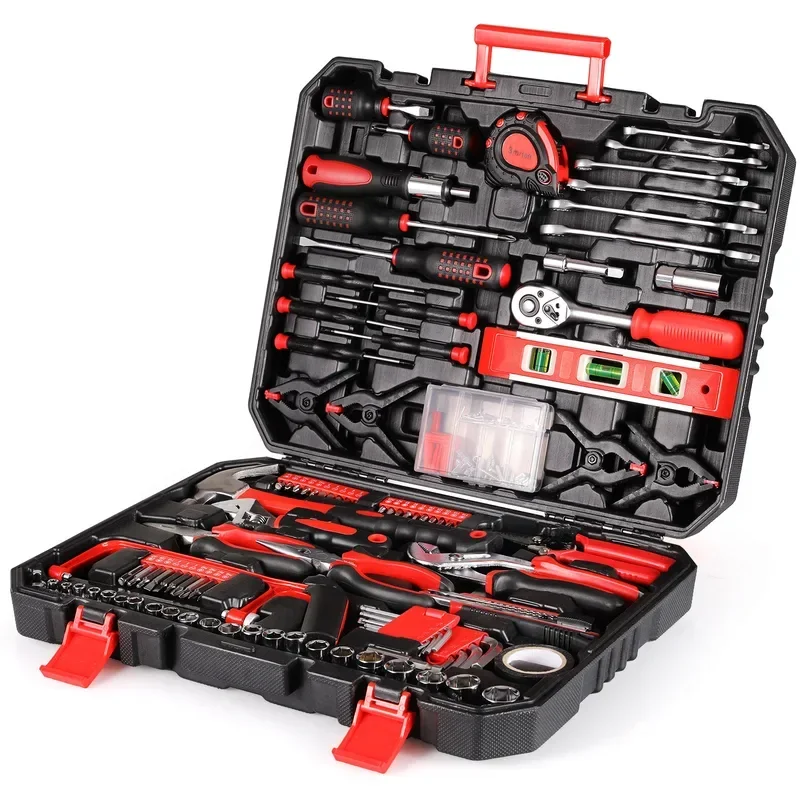 198 Piece Socket Wrench Auto Repair Tool Combination Package Mixed Tool Set Hand Tool Kit with Plastic Toolbox Storage Case