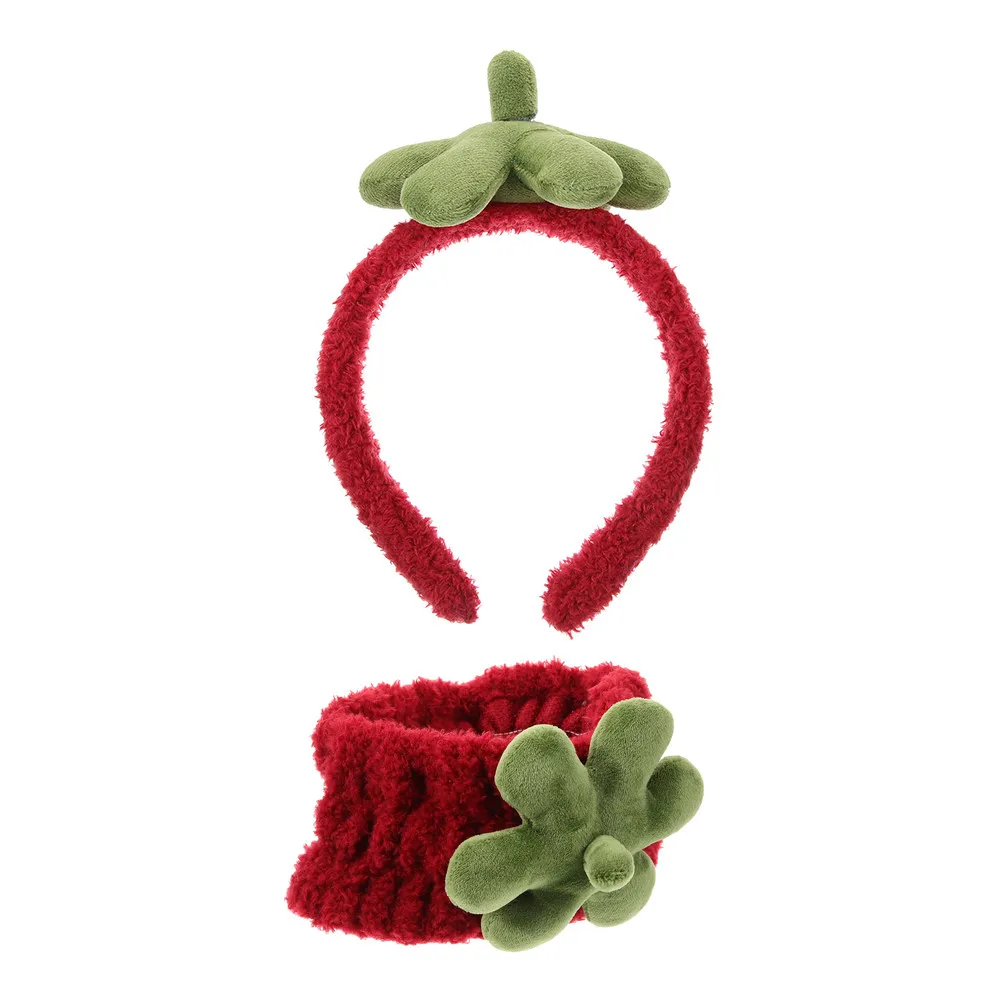 

Набор из 2 повязок на голову с клубничными листьями для умывания, макияжа и ухода за кожей, удобные повязки для женщин и девушек на каждый день