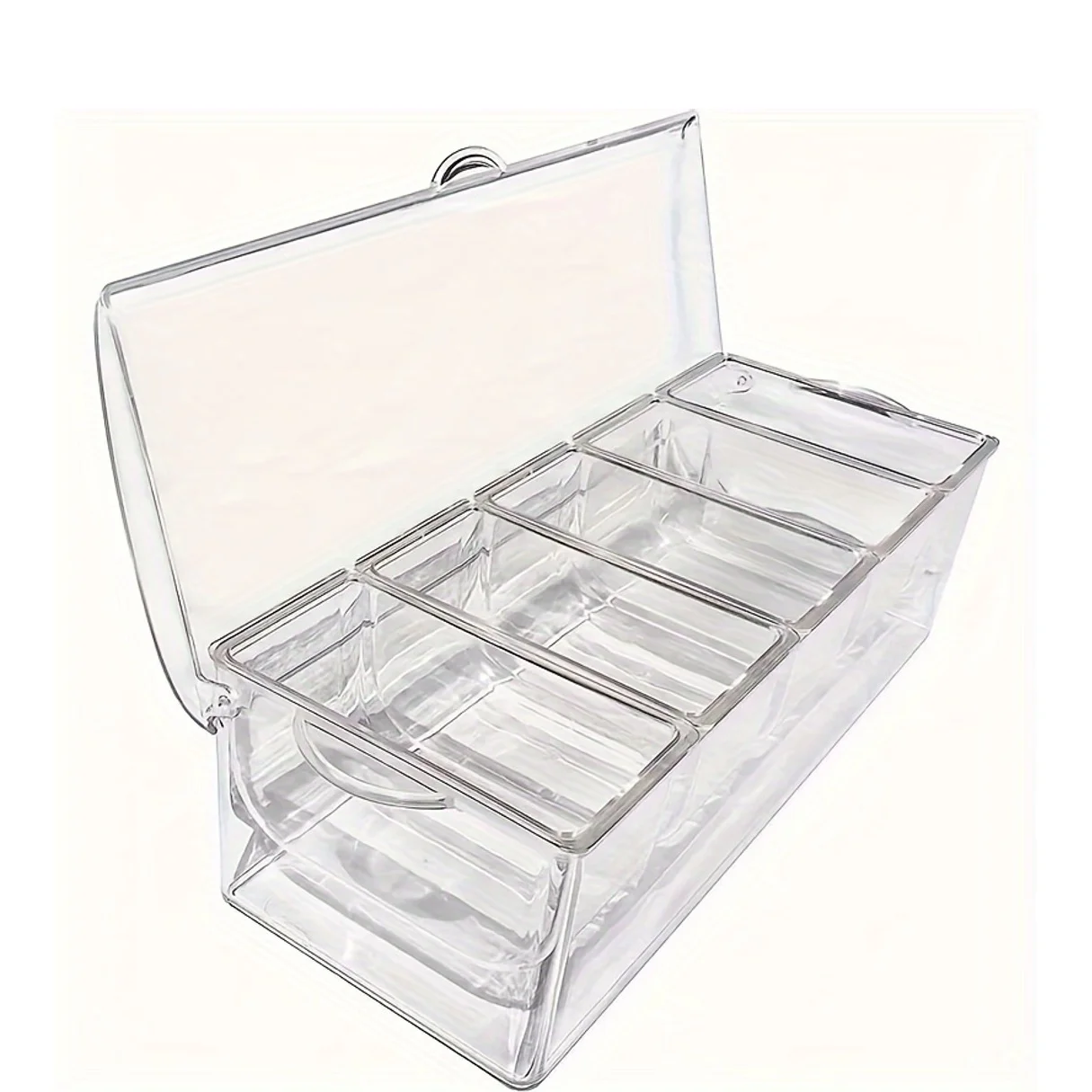 

usChilled Condiment Server Tray, Bar Fruit Caddy with Lid And 5 Removable Compartments, Clear Ice Condiment Serving Tray for Party, Toppings Bar Container, Garnishd
