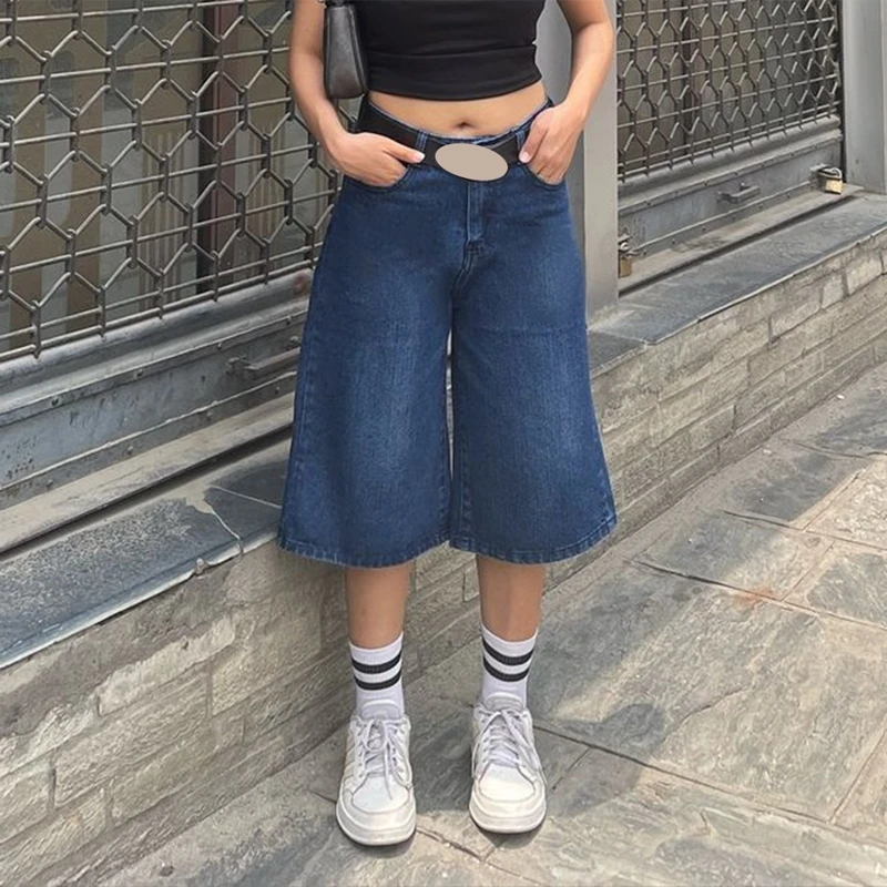 

90s 00s Retro Jeans Shorts Knee Length Loose Fit Boyfriend Shorts Vintage Wide Leg Denim Shorts Y2K Aesthetic Grunge Streetwear